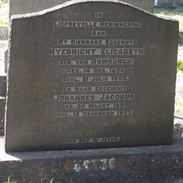 KOTZE Johannes Jacobus 1891-1953 &amp; Hyebricht Elizabeth VAN ROMBURCH 1896-1953