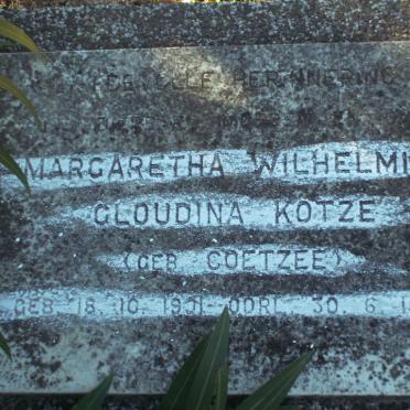 KOTZE Margaretha Wilhelmina Gloudina nee COETZEE 1921-1974