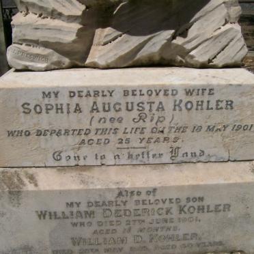 KOHLER William D. -1919 &amp; Sophia Augusta RIP -1901 :: KOHLER William Dederick -1901
