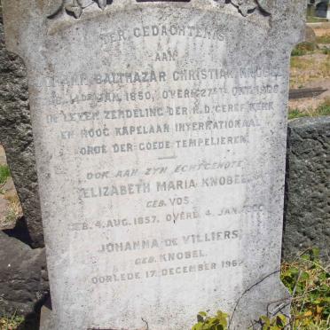 KNOBEL Johann Baltazar Christian 1850-1908 &amp; Elizabeth Maria VOS 1857-1930 ::  DE VILLIERS Johanna nee KNOBEL -1962