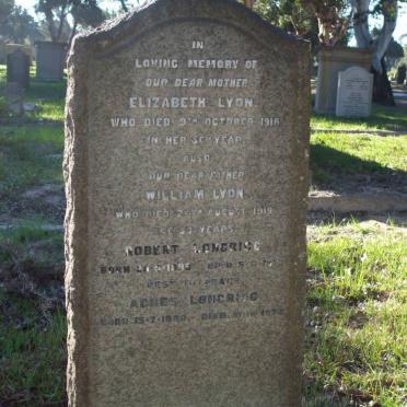 LYON William -1919 :: LYON Elizabeth -1916 :: LONGRIGG Robert 1899-1973 :: LONGRIGG Agnes 1900-1973