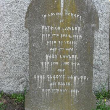 LAWLOR Patrick -1933 &amp; Mary -1942 :: LAWLOR Anne Gladys nee BAUER -1953