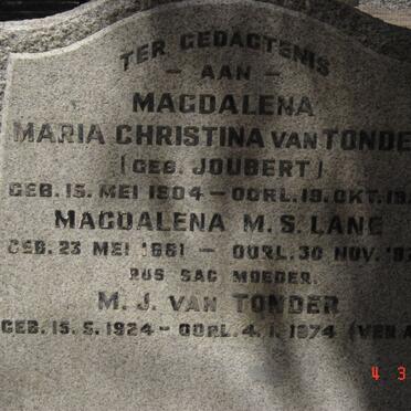 LANE Magdalena M.S. 1881-1972 :: VAN TONDER Magdalena Maria Christina JOUBERT 1904-1957