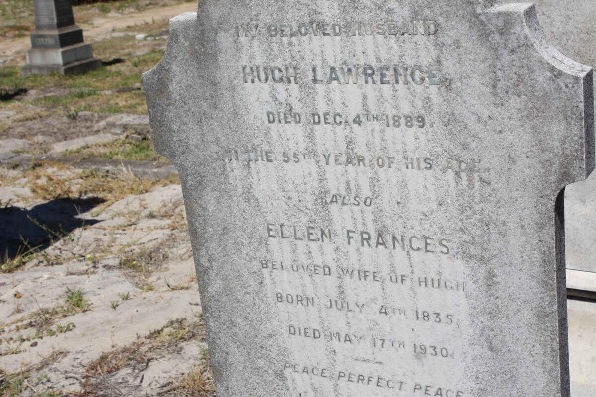 LAWRENCE Hugh -1889 &amp; Ellen Frances 1835-1930
