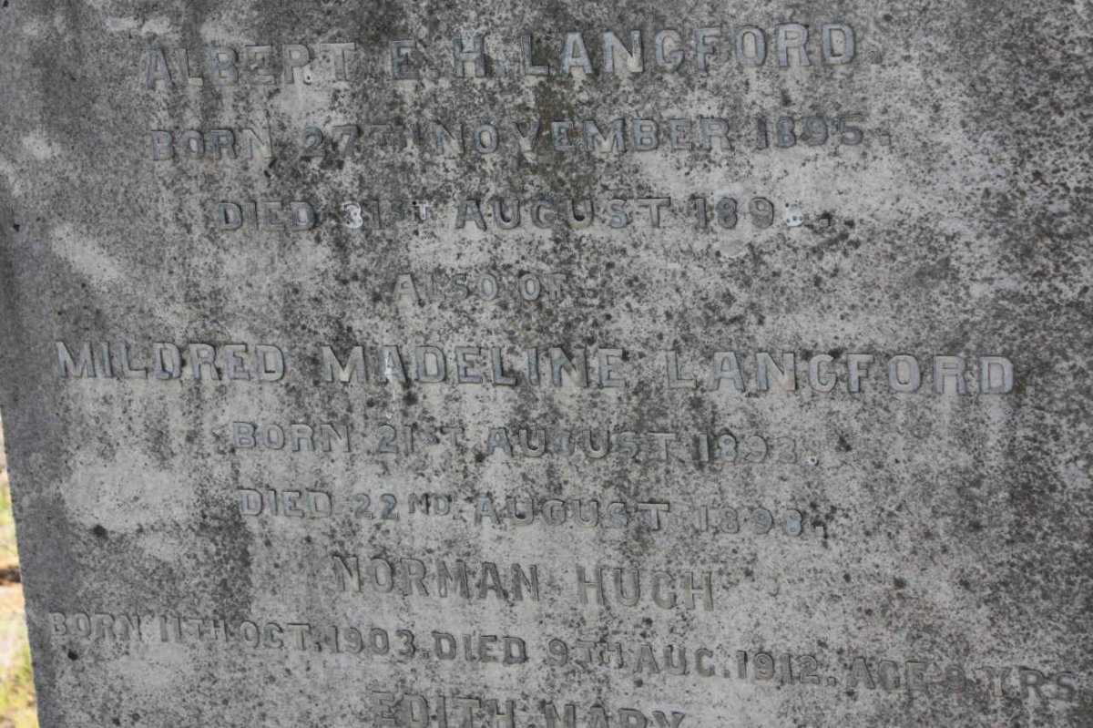 LANDFORD Albert E.H. 1895-1896 : LANGFORD Mildred Madeline 1893-1898