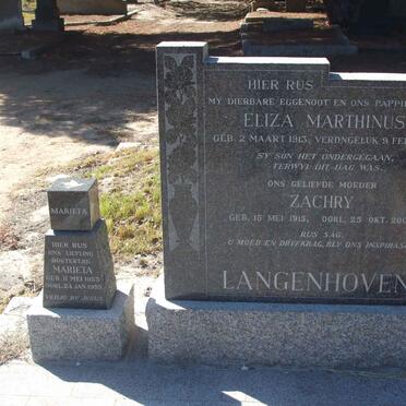 LANGENHOVEN Eliza Marthinus 1913-1955 &amp; Zachry 1915-2005  :: LANGENHOVEN Marieta 1953-1955