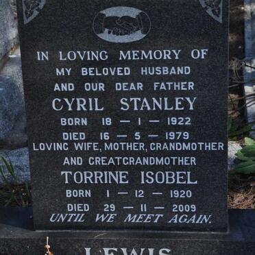 LEWIS Cyril Stanley 1922-1979 &amp; Torrine Isobel 1920-2009