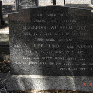 LIND Wilhelm 1883-1966 &amp; Berta Luise WINKEL 1888-1967