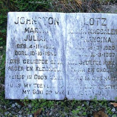 LOTZ Maria Magdalena Francina 1920-1997 :: JOHNSTON Martin Julian 1960-1995