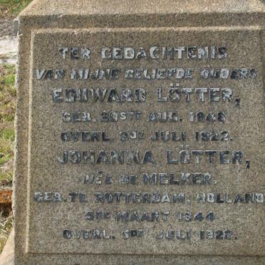 LöTTER Eduward 1846-1922 &amp; Johanna DE MELKER 1844-1922
