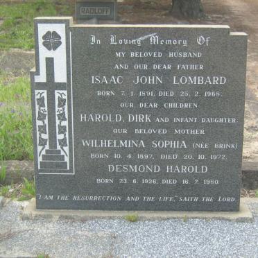 LOMBARD Isaac John 1891-1968 &amp; Wilhelmina Sophia BRINK 1897-1972 :: LOMBARD Desmond Harold 1926-1980