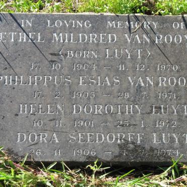 LUYT Helen Dorothy 1901-1972 :: VAN ROOYEN Philippus Esias 1905-1971