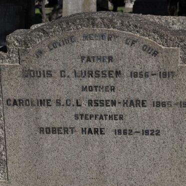 LURSSEN Louis C. 1856-1917 &amp; Caroline S.C. HARE formerly LURSSEN 1865-1931 :: HARE Robert 1862-1922