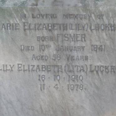 LUCKHOFF Marie Elizabeth nee FISMER -1941 :: LUCKHOFF Lily Elizabeth 1910-1978