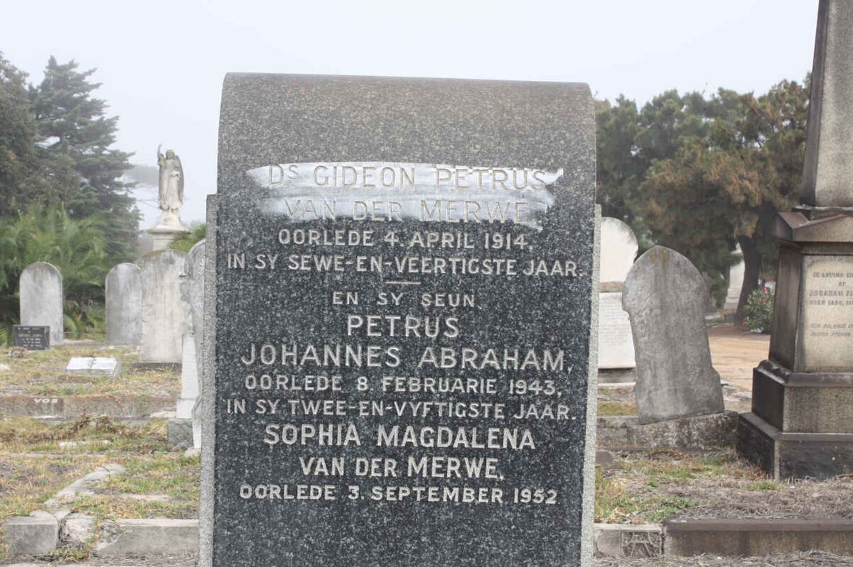 MERWE Gideon Petrus, van der -1914 :: VAN DER MERWE Petrus Johannes -1943 :: VAN DER MERWE Sophia - 1952