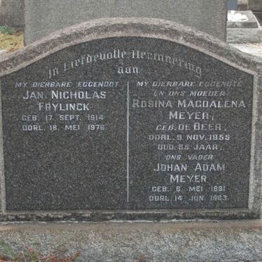 MEYER Johan Adam 1881-1963 &amp; Rosina Magdalena DE BEER -1955 :: FRYLINCK Jan Nicholas 1914-1976