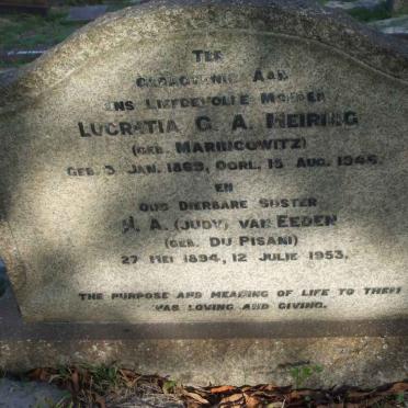 MEIRING Lucretia G.A. nee MARINCOWITZ 1869-1946 :: EEDEN J.A., van nee DU PISANI 1894-1953