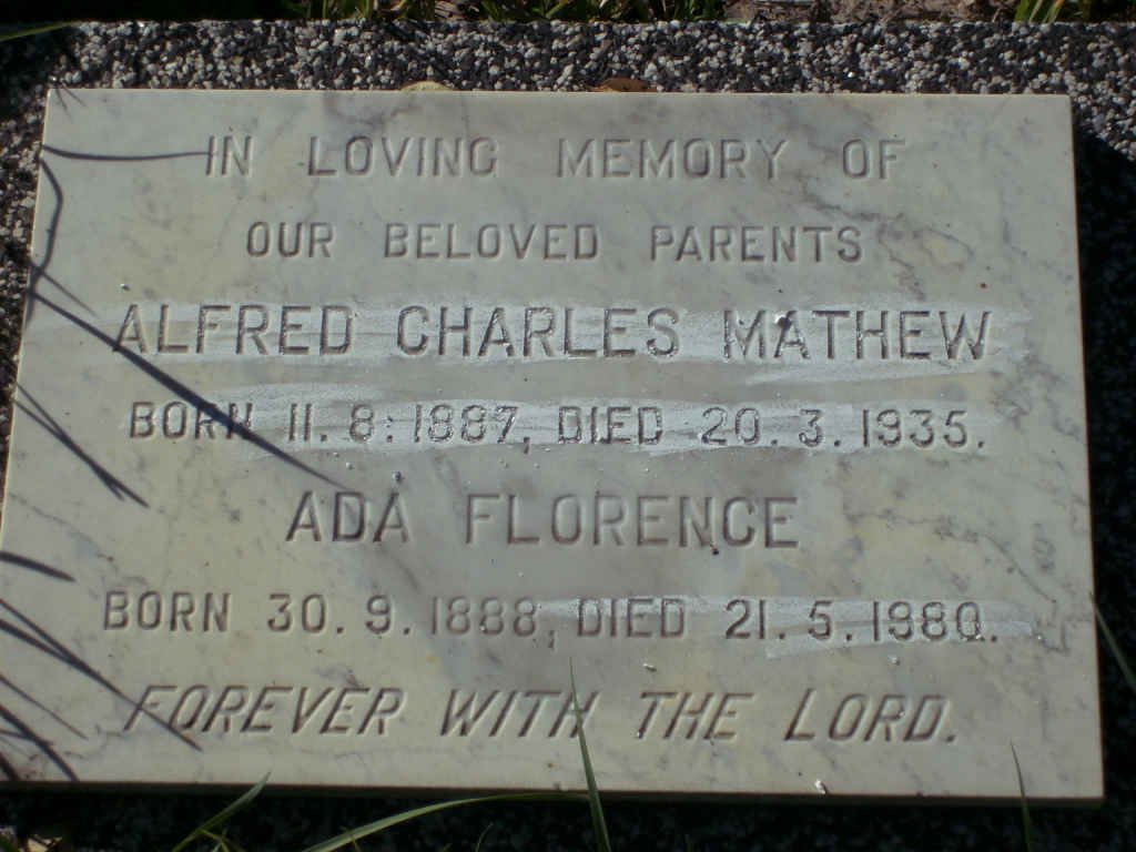 MATHEW Alfred Charles 1887-1935 &amp; Ida Florence 1888-1980