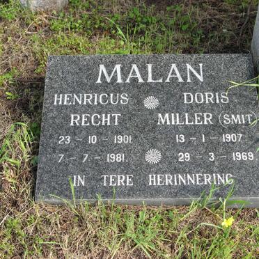 MALAN Henricus Recht 1901-1981 &amp; Doris Miller SMIT 1907-1969