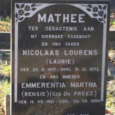 MATHEE Nicolaas Lourens 1917-1972 &amp; Emmerentia Martha DU PREEZ 1921-1990
