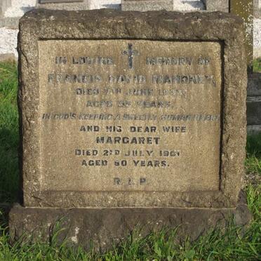 MAHONEY Francis David -1933 &amp; Margaret -1961