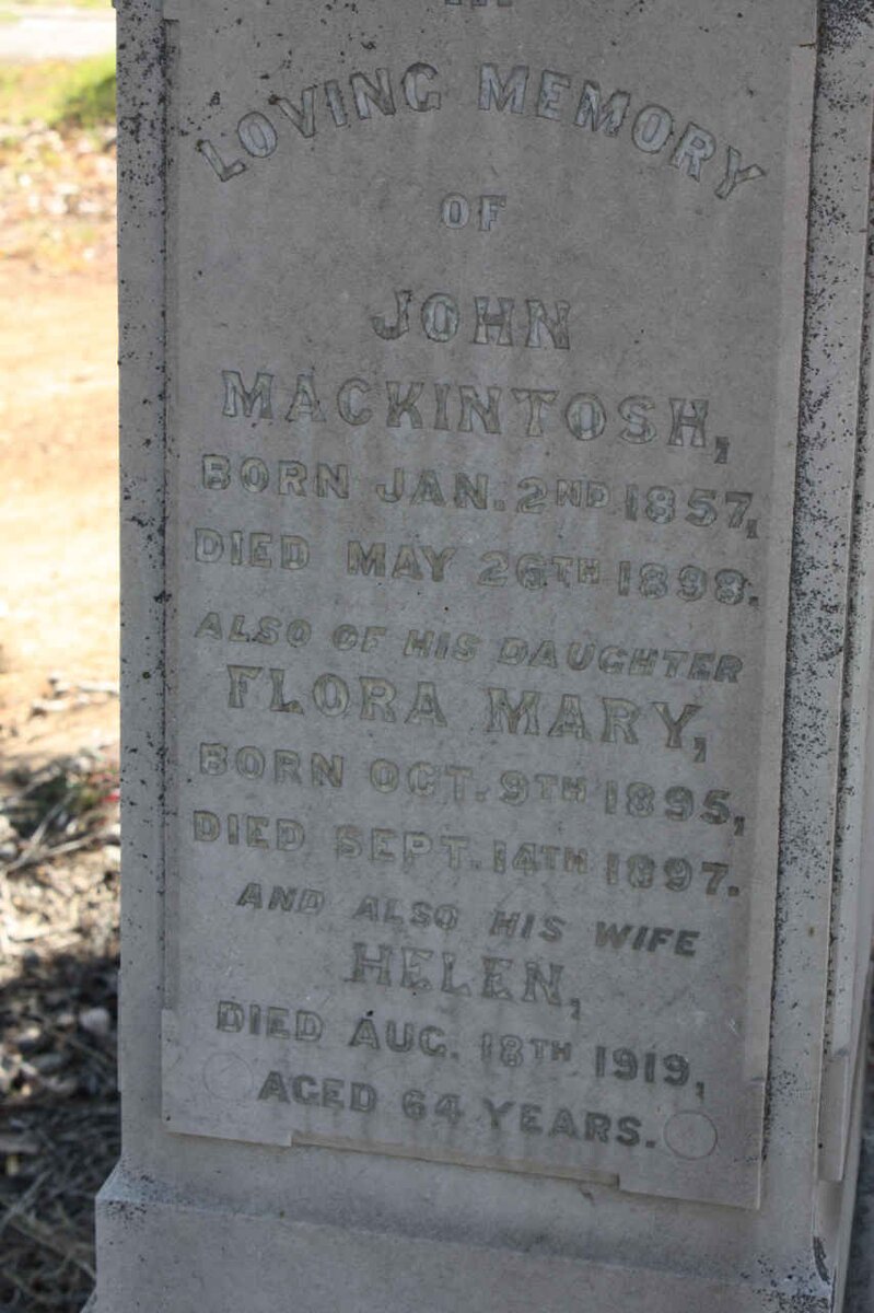 MACKINTOSH John 1857-1898 &amp; Helen -1919 :: MACKINTOSH Flora May 1895-1897