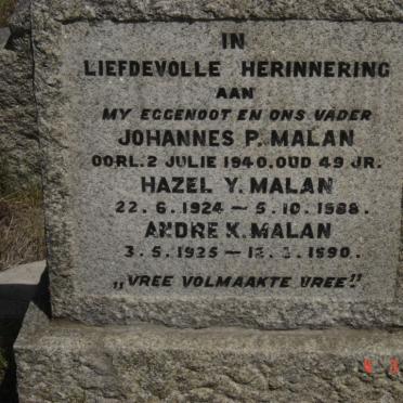 MALAN Johannes P. -1940 :: MALAN Hazel Y. 1924-1988 :: MALAN Andre K. 1925-1990