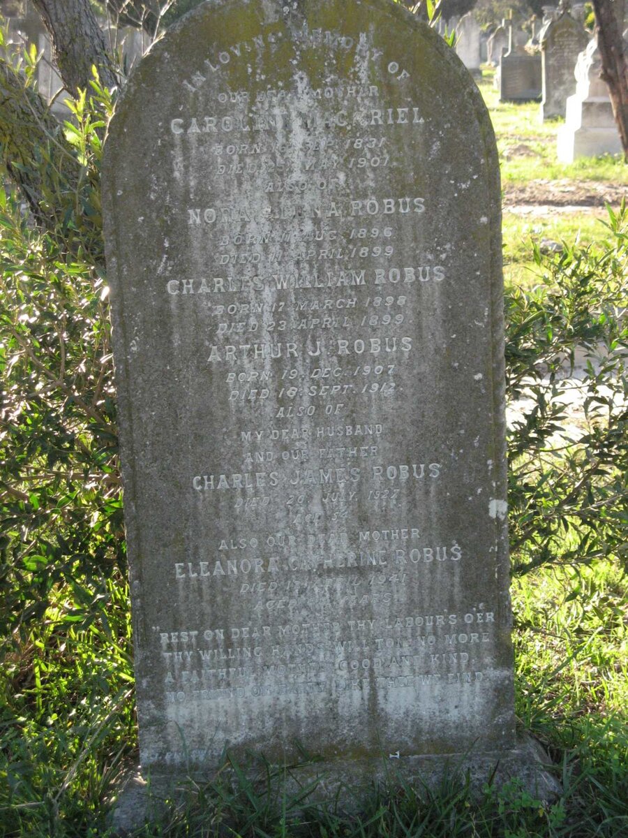 MACKRIEL Caroline 1831-1901 :: ROBUS Charles James -1927 &amp; Eleanora Catherine -1941