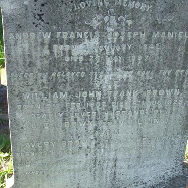 MANIELLE Andrew Francis Joseph 1842-1897 :: BROWN William John Frank 1892-1920