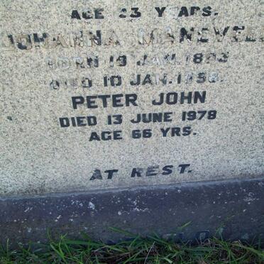 MANEVELD Johanna 1893-1958 :: ? Peter John -1978