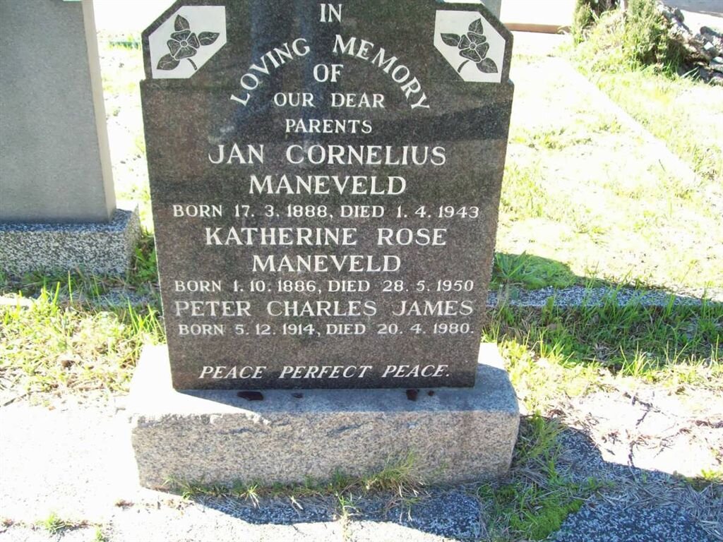 MANEVELD Jan Cornelius 1888-1943 &amp; Katherine Rose 1886-1950 :: JAMES Peter Charles 1914-1980