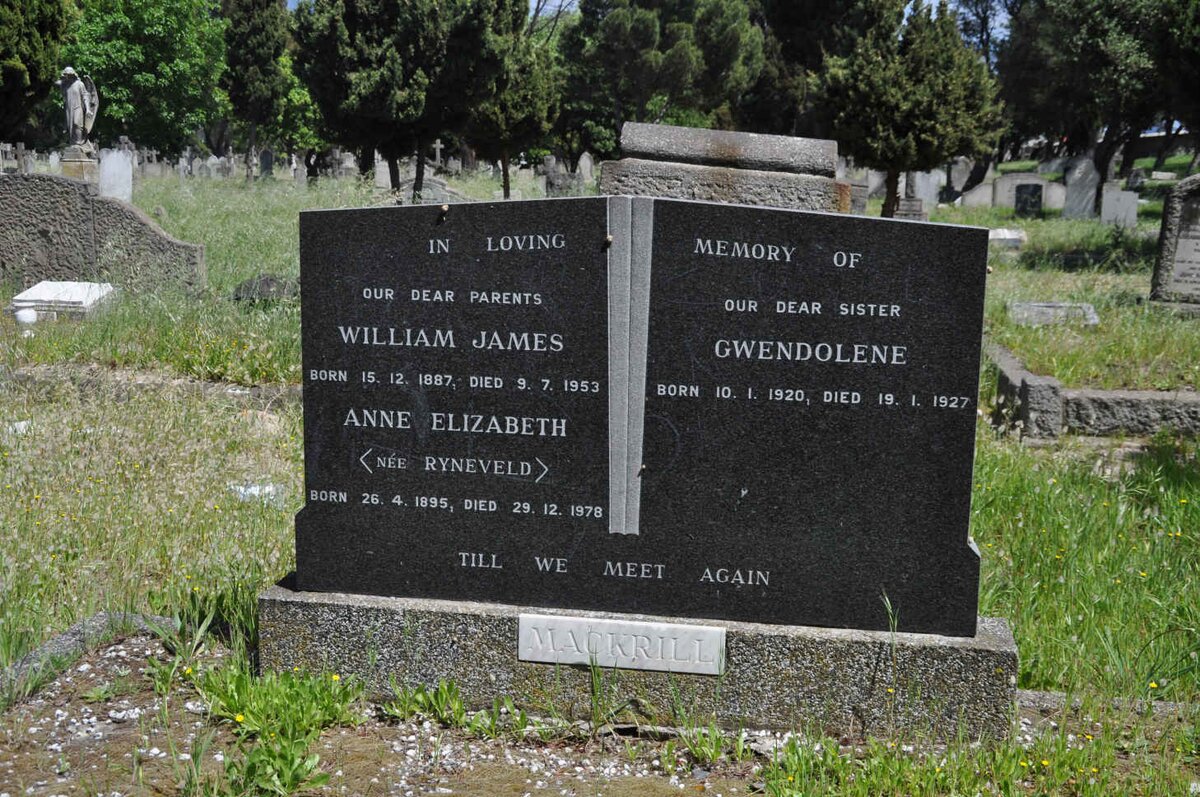 MACKRILL William James 1887-1953 &amp; Anne Elizabeth RYNEVELD 1895-1978 :: MACKRILL Gwendolene 1920-1927