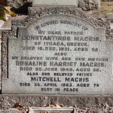 MACRIS Constantinos -1921 :: MACRIS Mitchell -1963 :: MACRIS Rosaline Harriet -1946