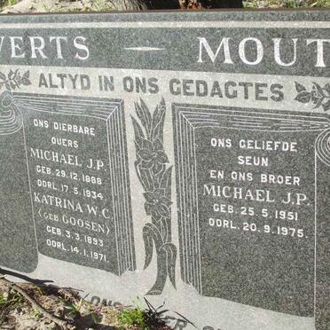 MOUTON Michael J.P., Everts 1888-1934 &amp; Katrina W.C. GOOSEN 1893-1971 :: EVERTS-MOUTON Michael J.P. 1951-1975