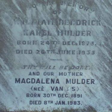 MULDER William Hendrick Karel 1875-1935 &amp; Magdalena VAN AS 1894-1983