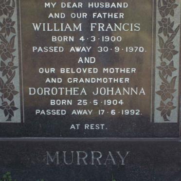 MURRAY William Francis 1900-1970 &amp; Dorothea Johanna 1904-1992