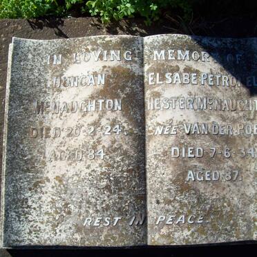 McNAUGHTON Duncan -1924 &amp; Elsabe Petronella Hester VAN DER POEL -1934