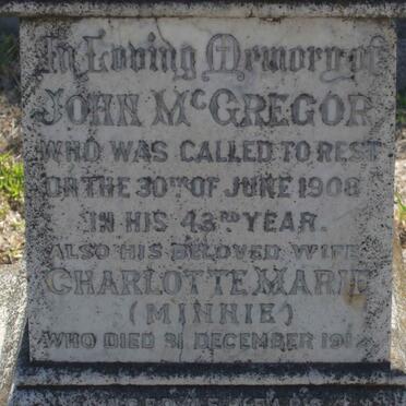 McGREGOR John -1908  &amp; Charlotte Marie -1912