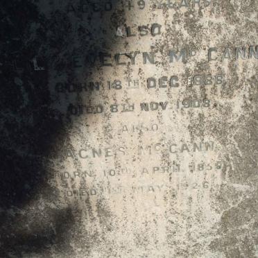 McCANN Margaret C. 1885-1890 :: McCANN George -1902 :: McCANN L. Evelyn 1888-1908 :: McCANN Agnes 1859-1926