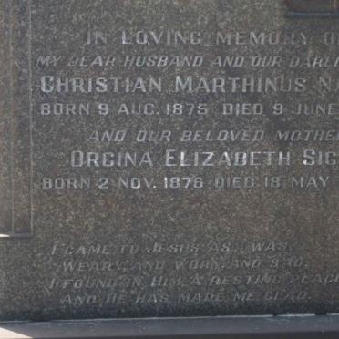 NAGEL Christian Marthinus 1875-1953 &amp; Orgina Elizabeth SIGRI 1876-1954