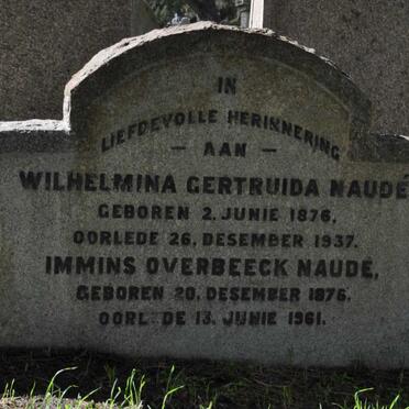 NAUDE Immins Overbeeck 1876-1961 &amp; Wilhelmina Gertruida 1876-1937