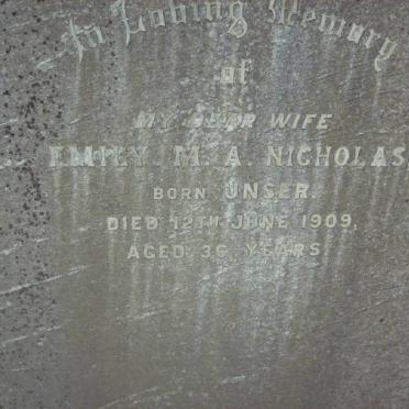 NICHOLAS Emily M.A. nee UNSER -1909