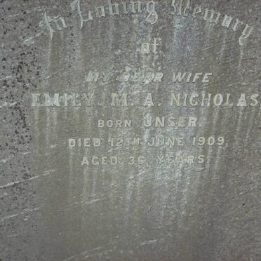 NICHOLAS Emily M.A. nee UNSER -1909