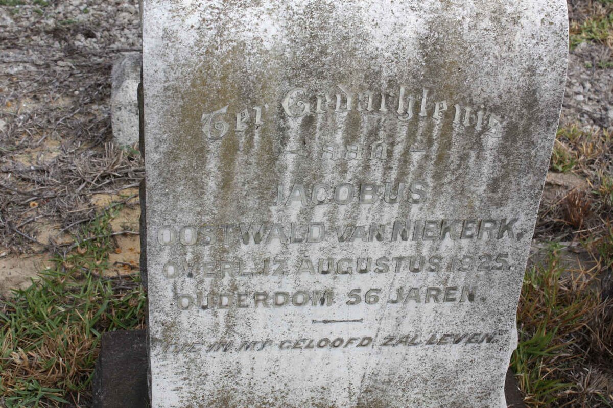 NIEKERK Jacobus Oostwald, van -1925