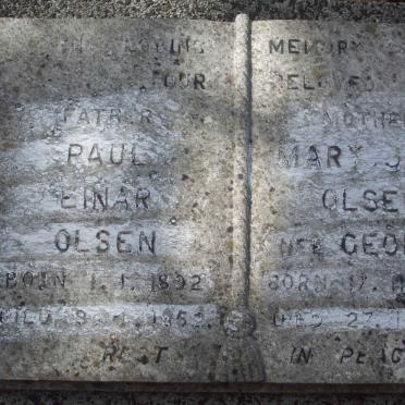 OLSEN Paul Reinard 1892-1952 &amp; Mary Jane GEORGE 1907?-1957