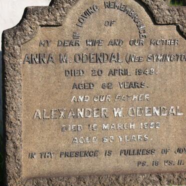 ODENDAL Alexander W. -1953 &amp; Anna M. SYMINGTON -1948