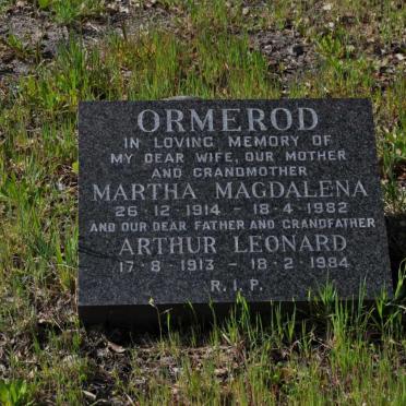ORMEROD Arthur Leonard 1913-1984 &amp; Martha Magdalena 1914-1982