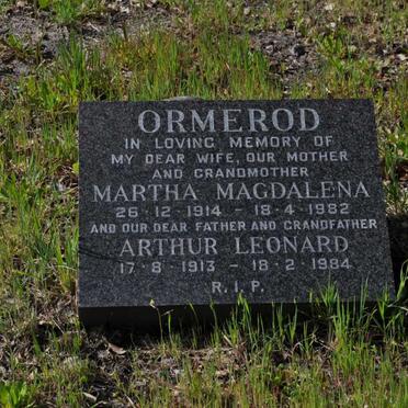 ORMEROD Arthur Leonard 1913-1984 &amp; Martha Magdalena 1914-1982