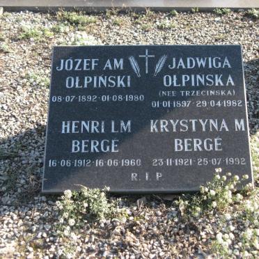 OLPINSKI Jozef A.M. 1892-1980 &amp; Jadwiga TRZECINSKA 1897-1982 :: BERGE Henri L.M. &amp; Krystyna M. 1921-1992
