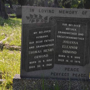 ORMOND Thomas Henry 1892-1968 &amp; Johanna Eleanor 1895-1976